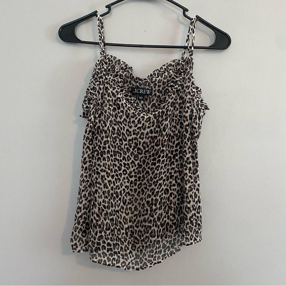 J. Crew Animal Print Cupro Flowy Spaghetti Strap Blouse - Large